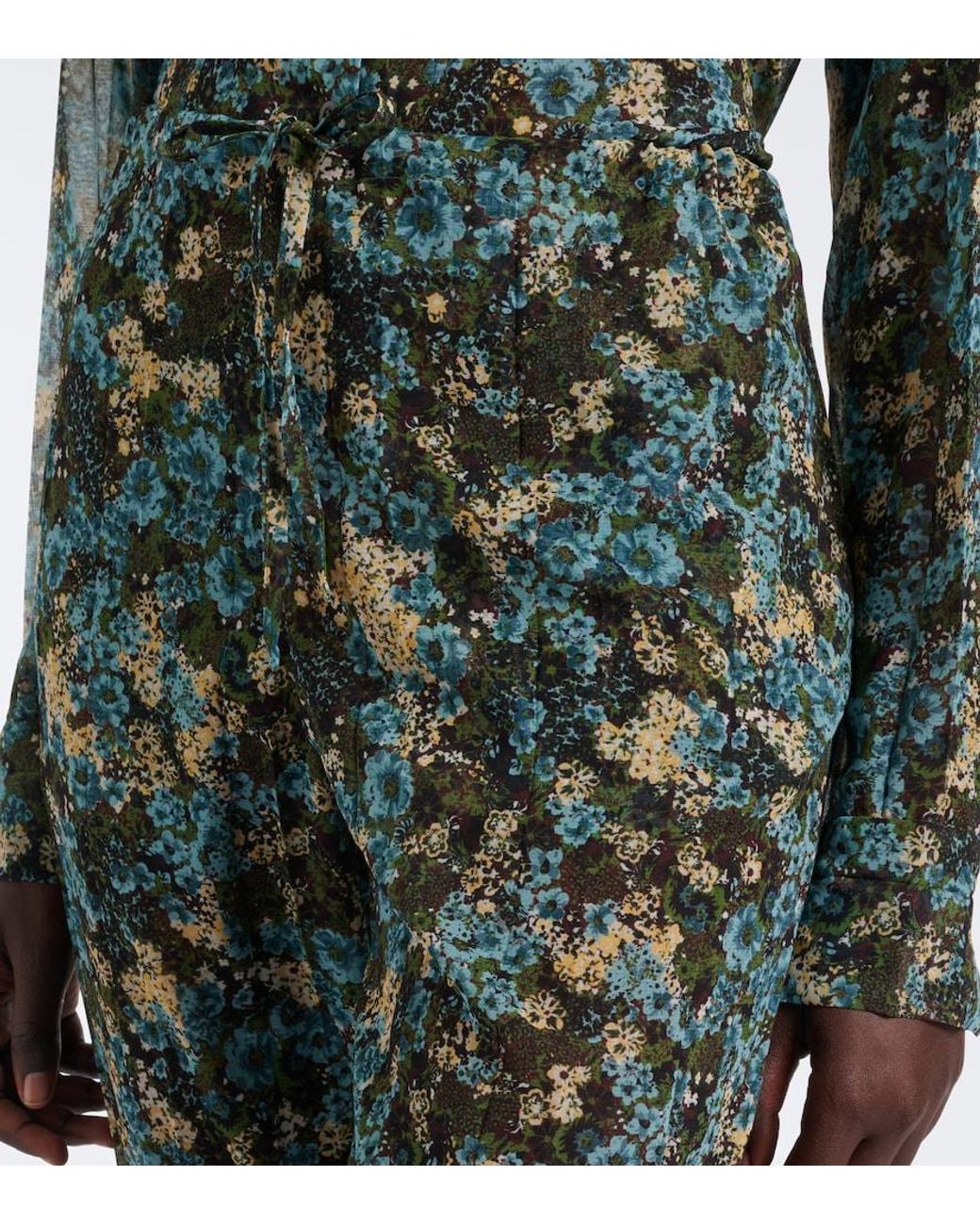 Dries Van Noten Blue Semi-Sheer Floral Wide-Leg Pants