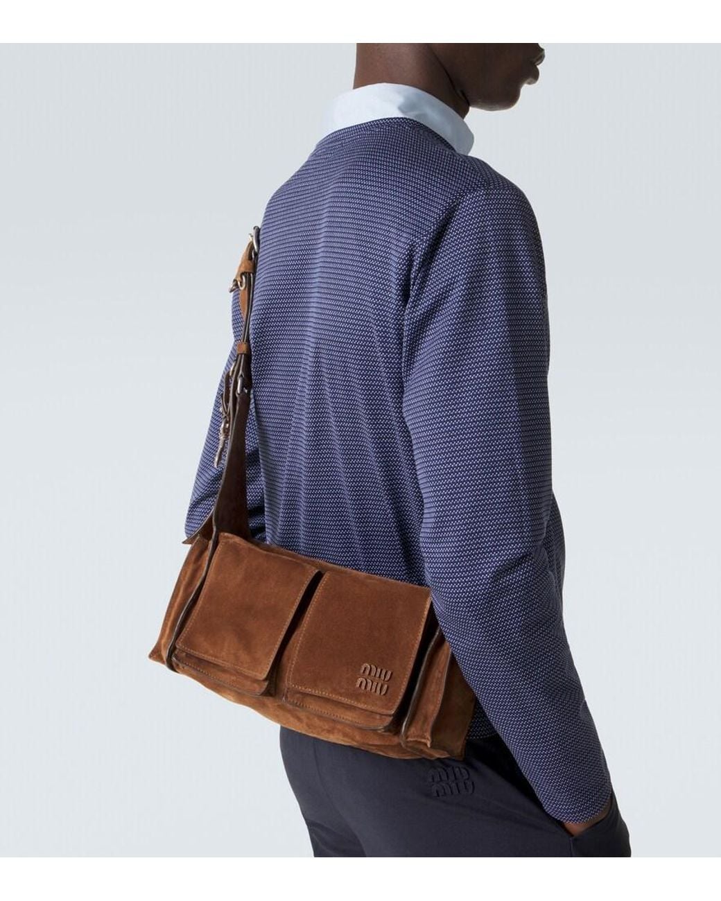 Miu Miu Brown Utilitaire Suede Shoulder Bag for men