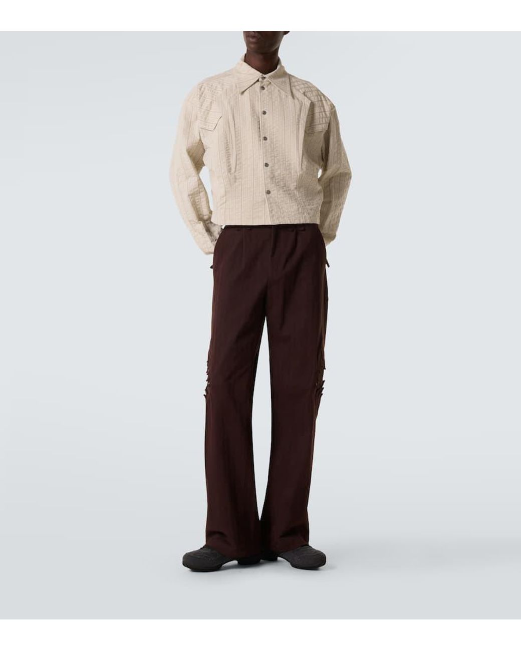 Kiko Kostadinov Kraner Striped Cropped Cotton Shirt in White for