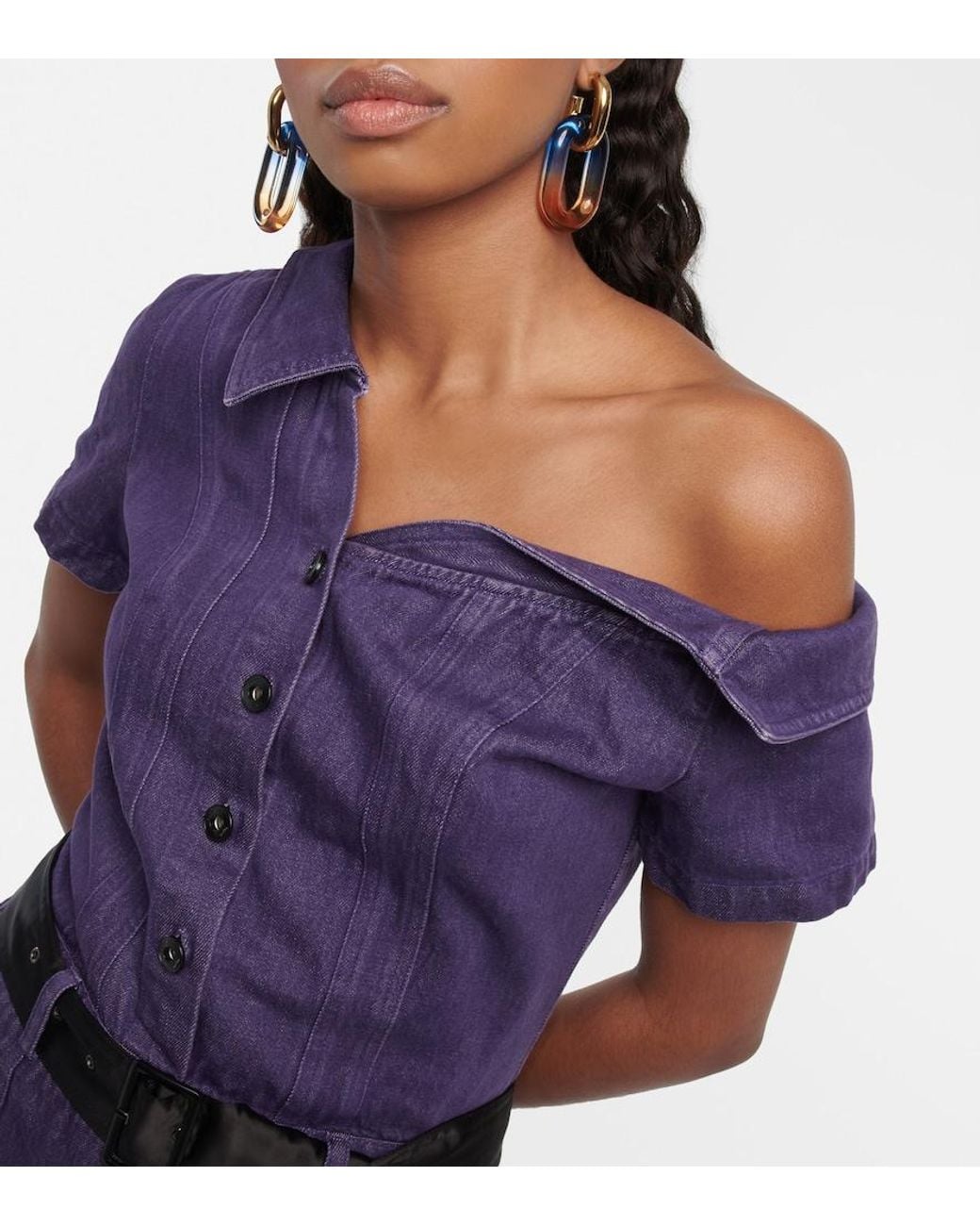 DIDU Purple One-Shoulder Denim Jumpsuit