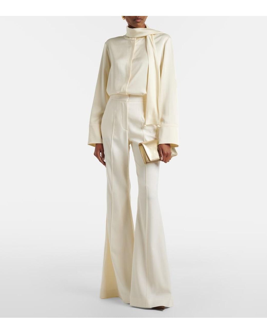 Costarellos White Daline Wool-Blend Flared Pants