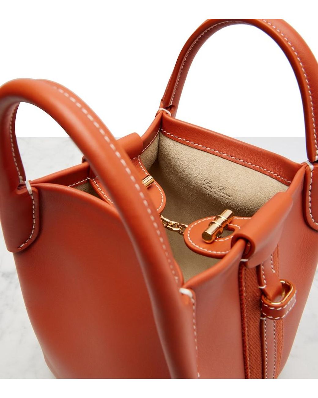 Loro Piana Red Bale Mini Leather Tote Bag