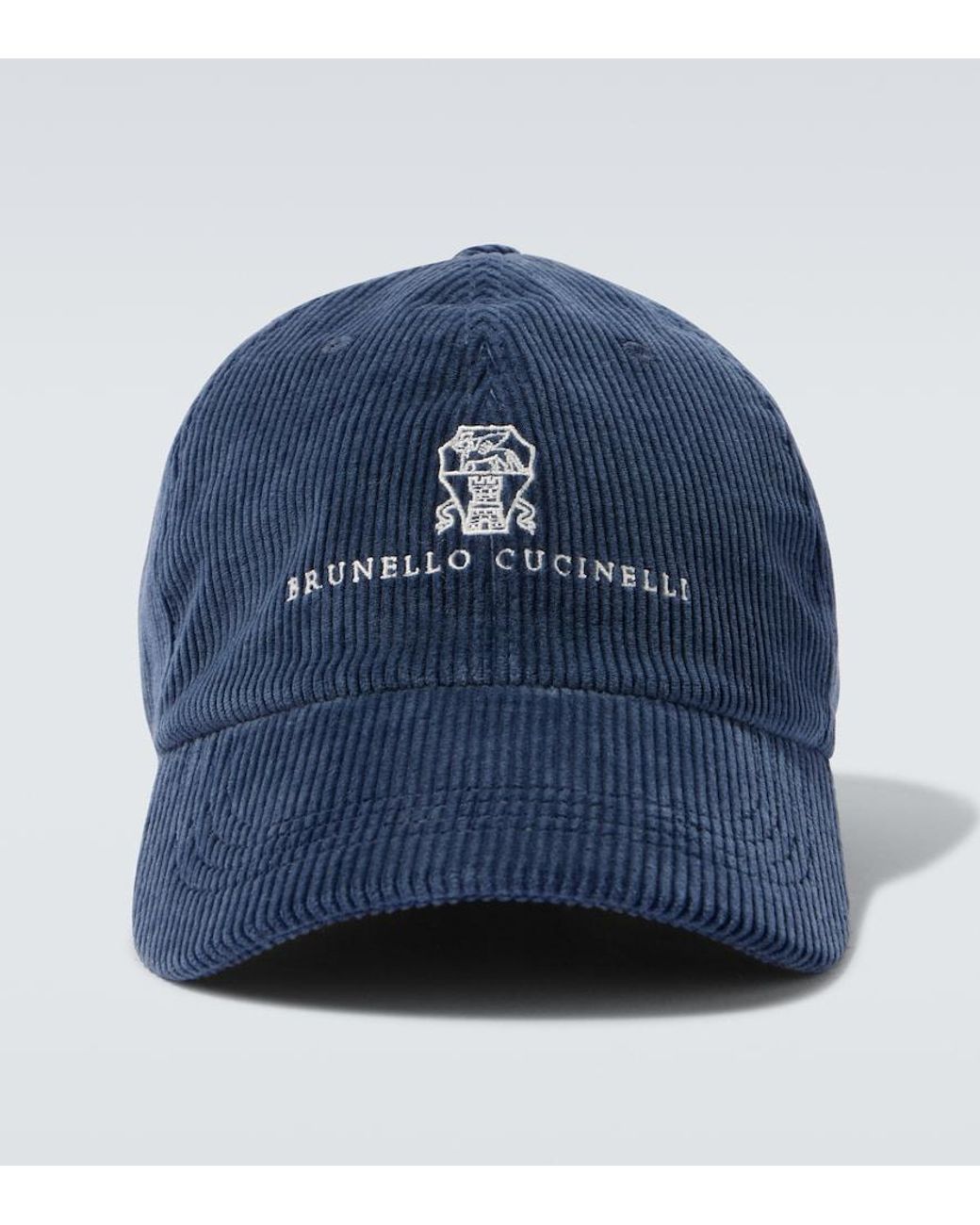 Brunello Cucinelli Blue Logo Cotton-Blend Corduroy Baseball Cap for men
