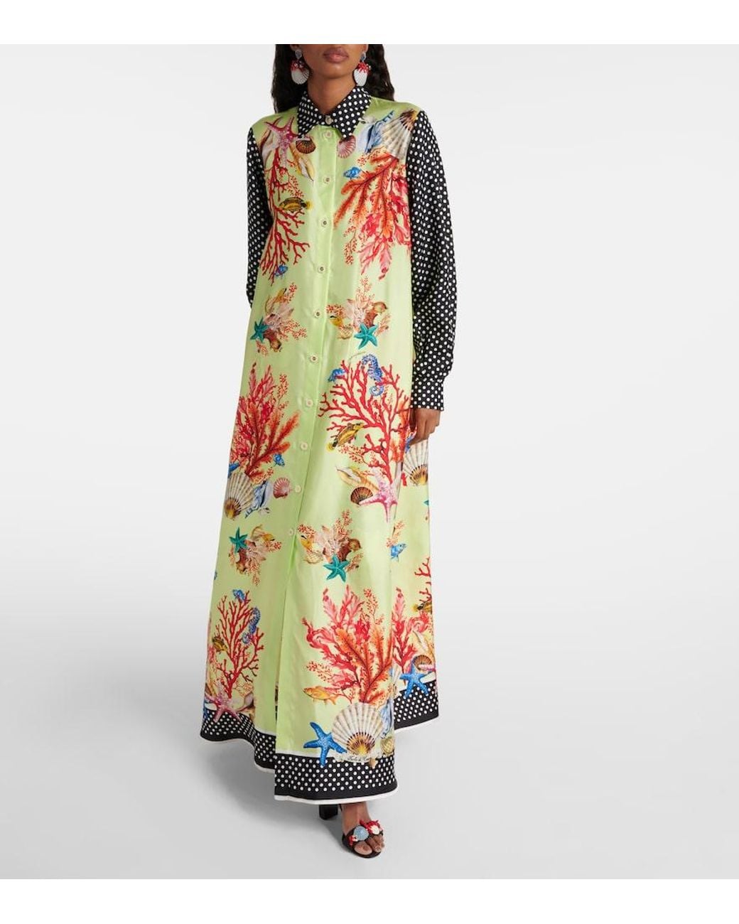 Dolce & Gabbana Green Capri Printed Silk Satin Shirt Dress