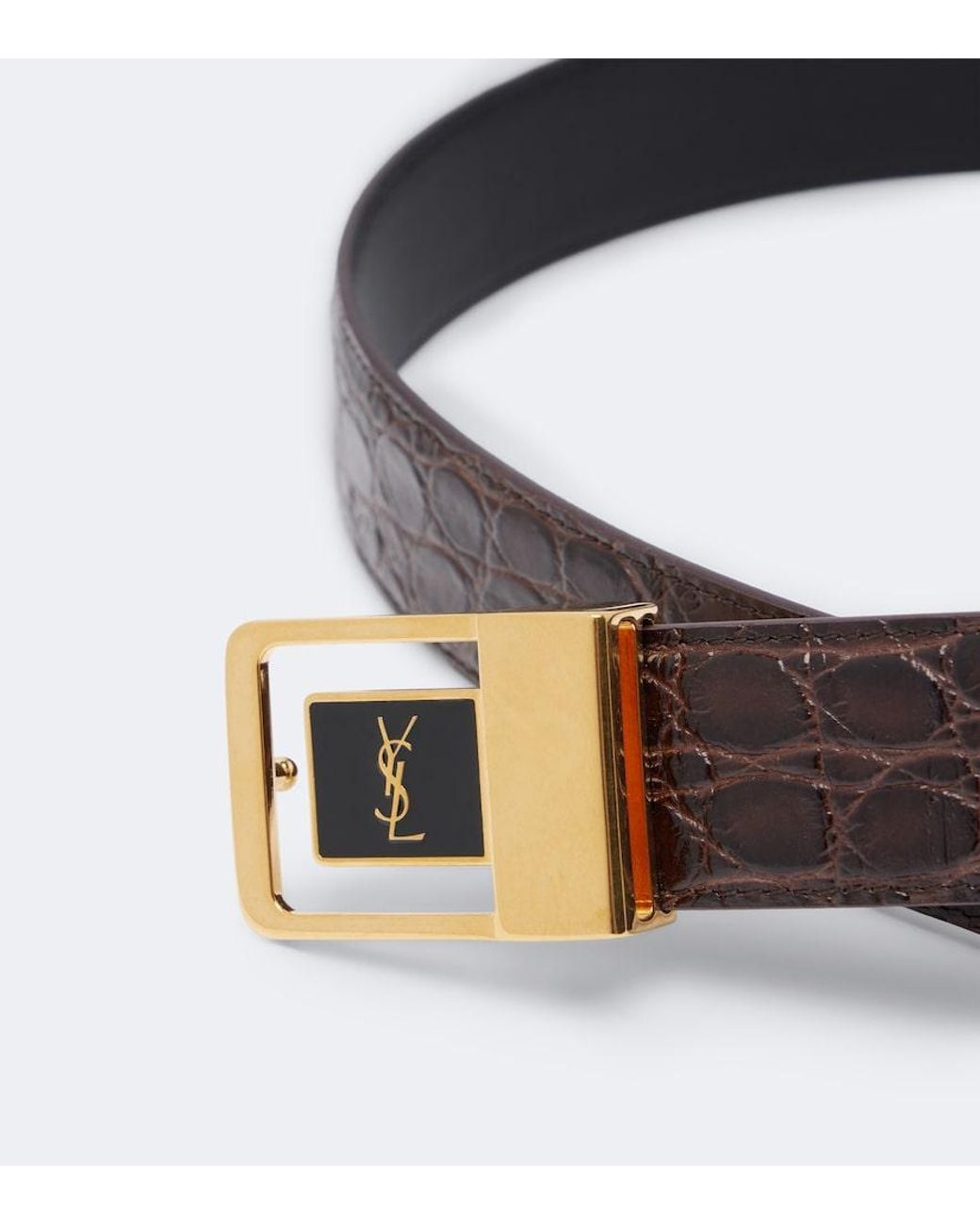 Saint Laurent Black La 66 Croc-Effect Leather Belt