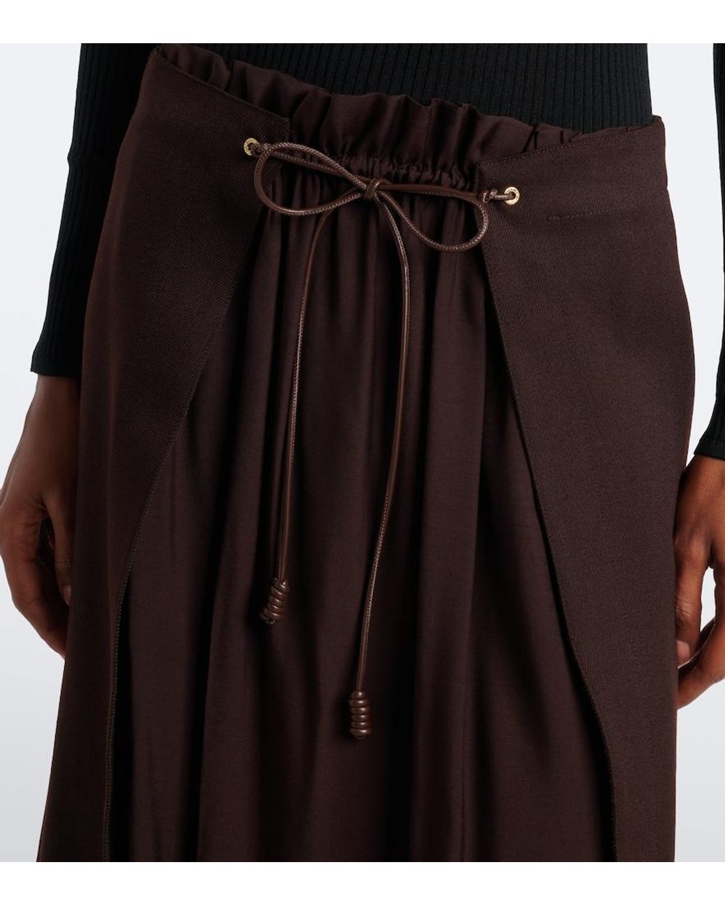 Moncler Black Virgin Wool Gabardine Midi Skirt