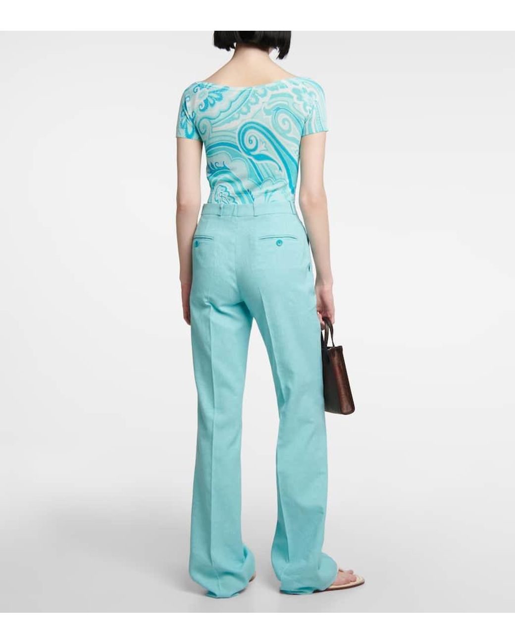 Etro Blue High-Rise Straight Pants
