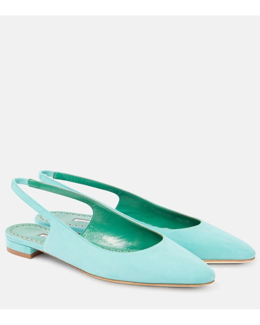 Manolo Blahnik Green Sawra 10 Suede Slingback Flats