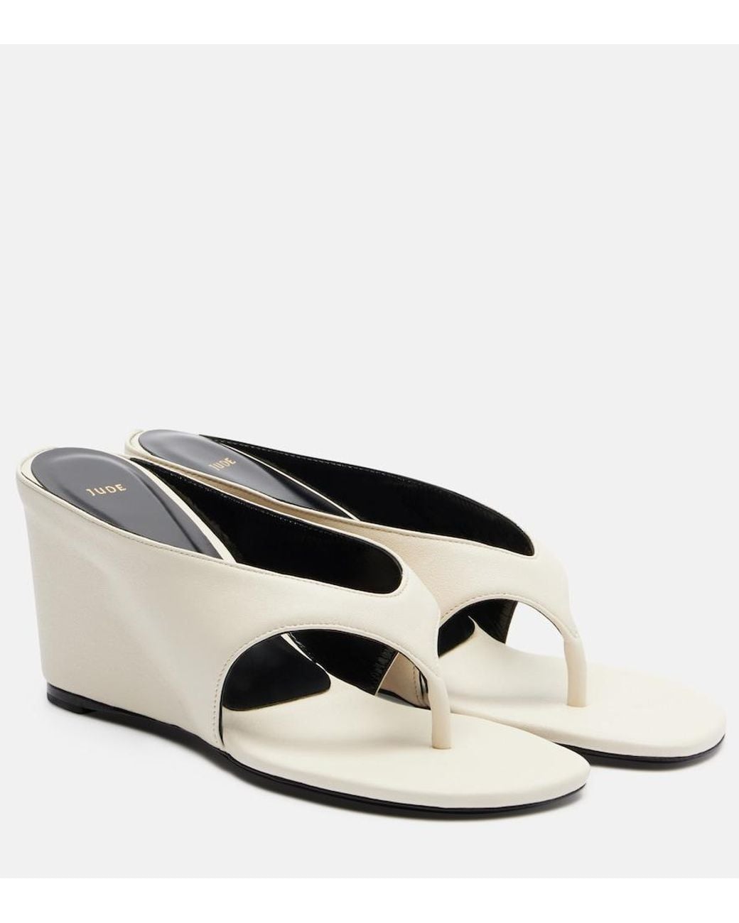 Jude White Yaga Leather Wedge Thong Sandals