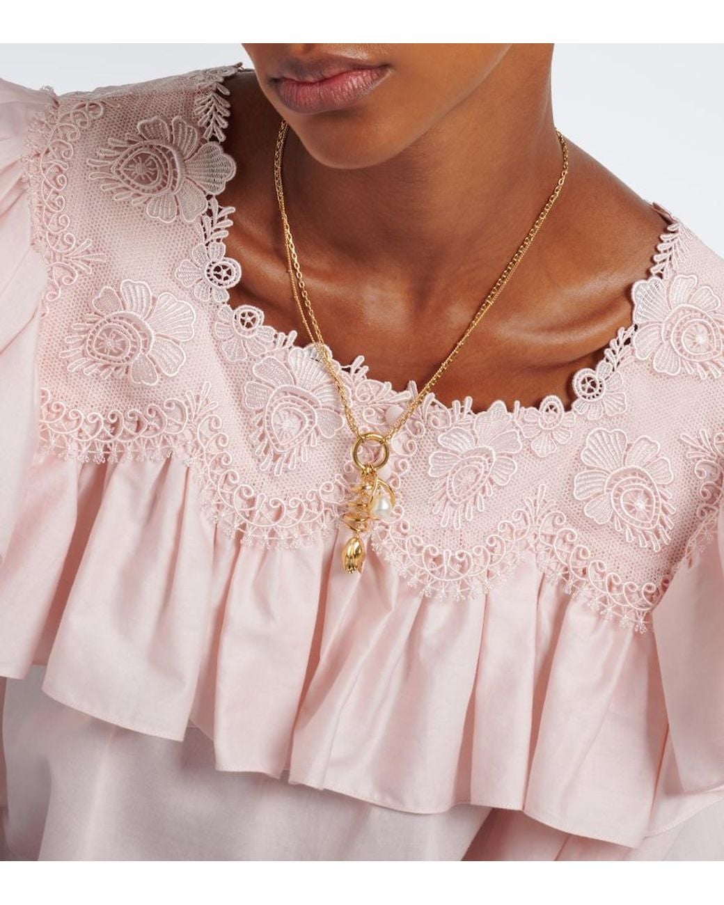 Chloé Metallic Embellished Pendant Necklace