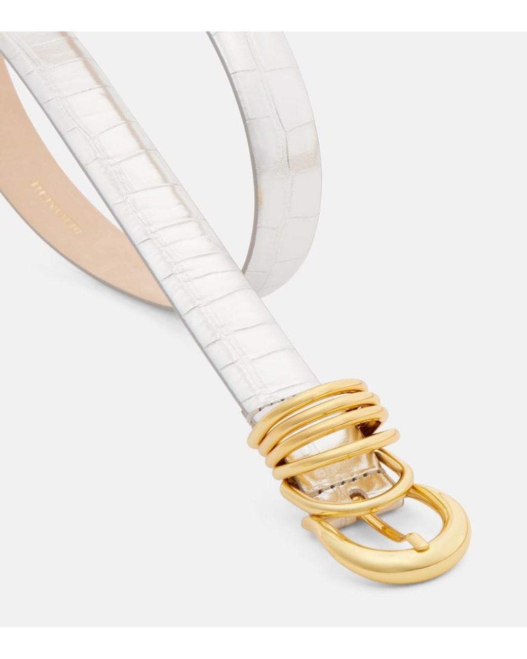 DEHANCHE White Hollyhock Croc-Effect Mirrored Leather Belt