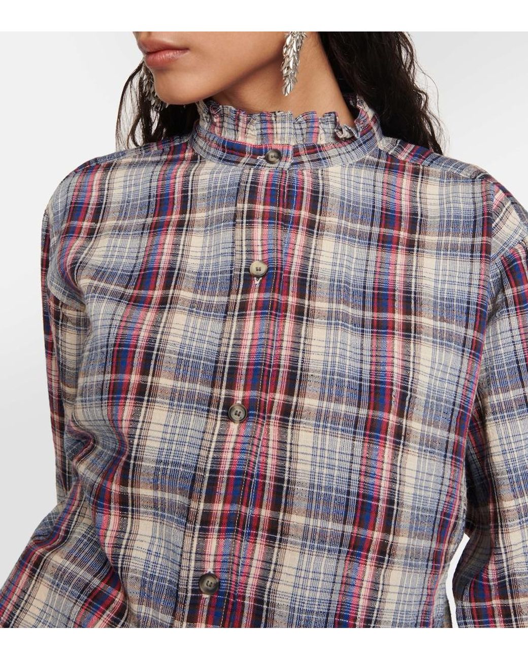 Isabel Marant Blue Saoli Checked Cotton And Linen Shirt