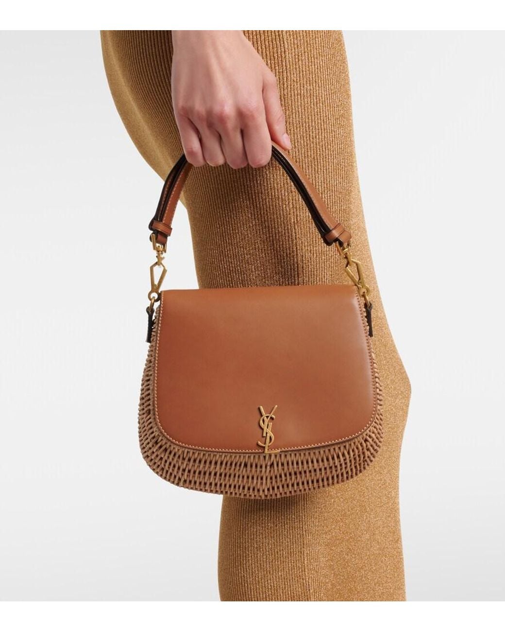 Saint Laurent Brown Voltaire Leather And Wicker Tote Bag