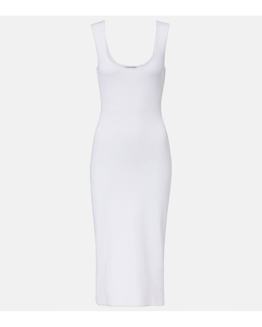 Bottega Veneta White Chain-Detail Ribbed-Knit Midi Dress