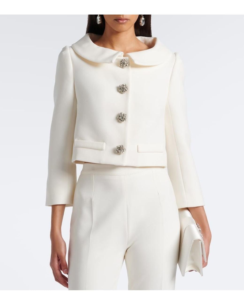 Safiyaa Natural Bridal Brigitta Cropped Crepe Jacket