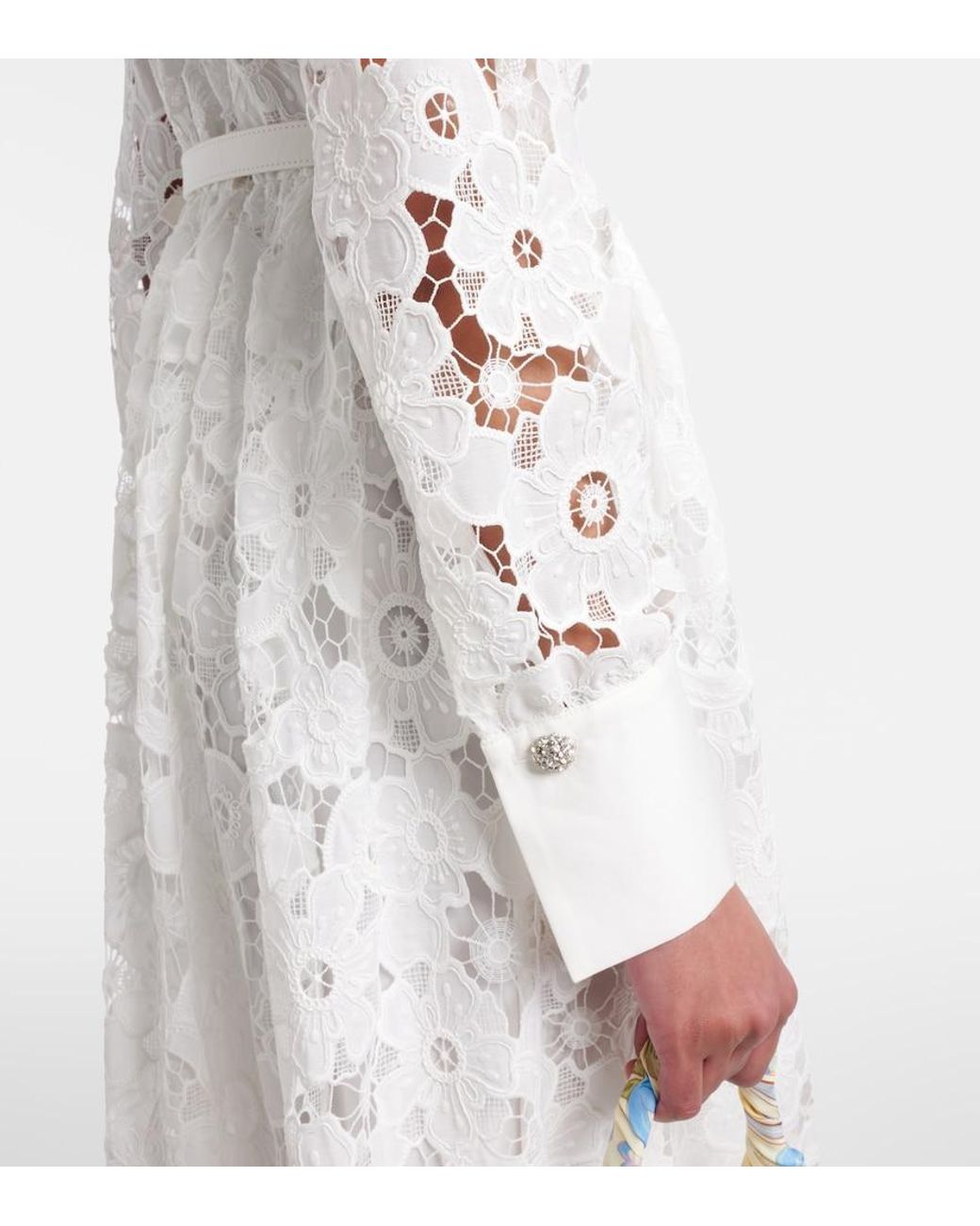 Self-Portrait White Belted Guipure Lace Shirt Dress