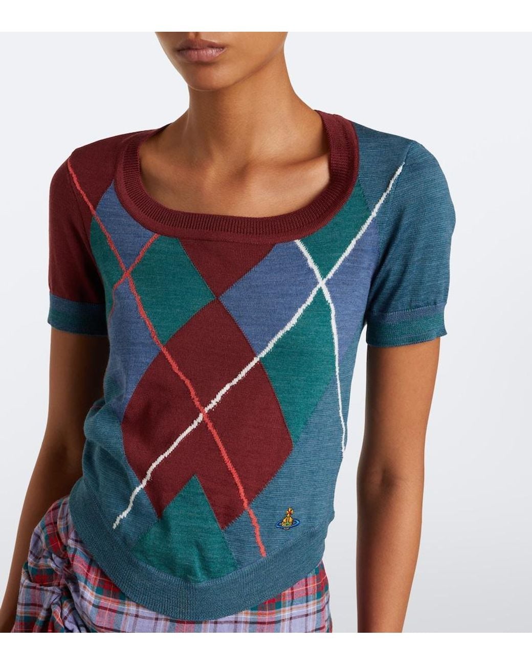 Vivienne Westwood Blue Argyle Wool And Cotton Sweater