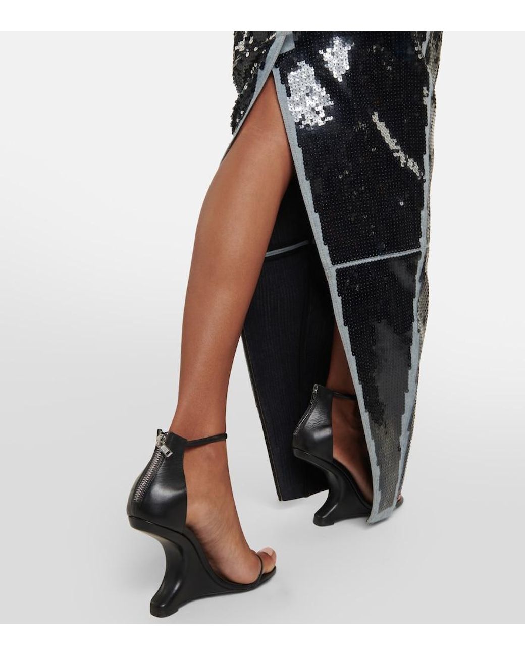 Rick Owens Black Sequined Denim Gown