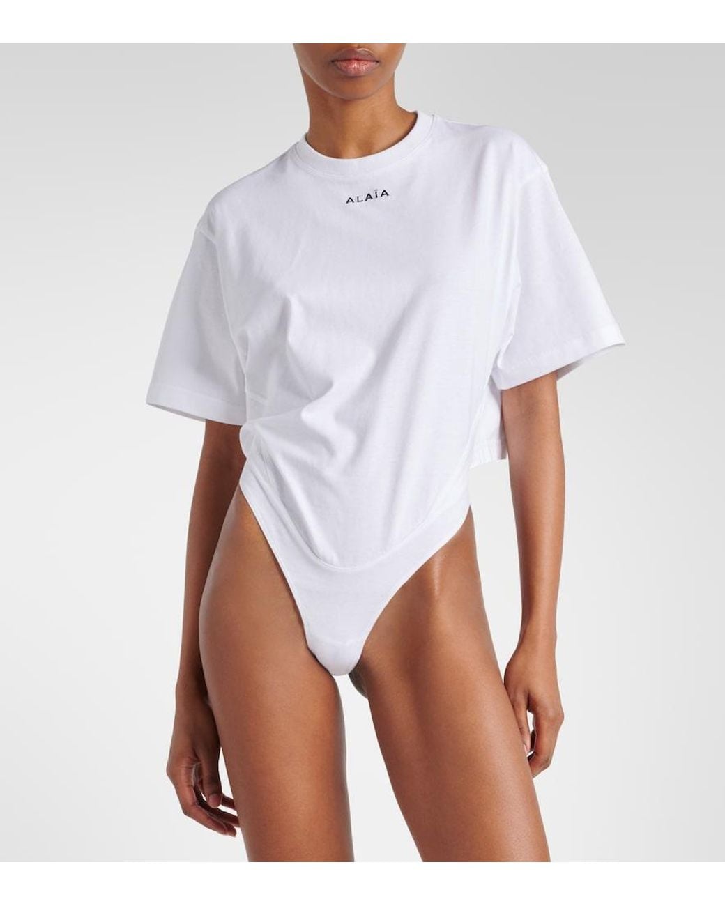 Alaïa White Fluid Cotton Jersey Bodysuit