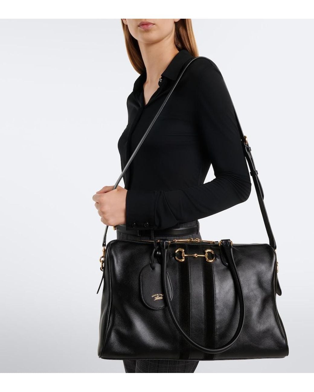 Gucci Black Borsetto Large Leather Bowling Bag