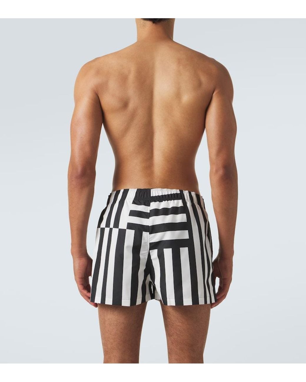 Versace White Striped Swim Trunks for men