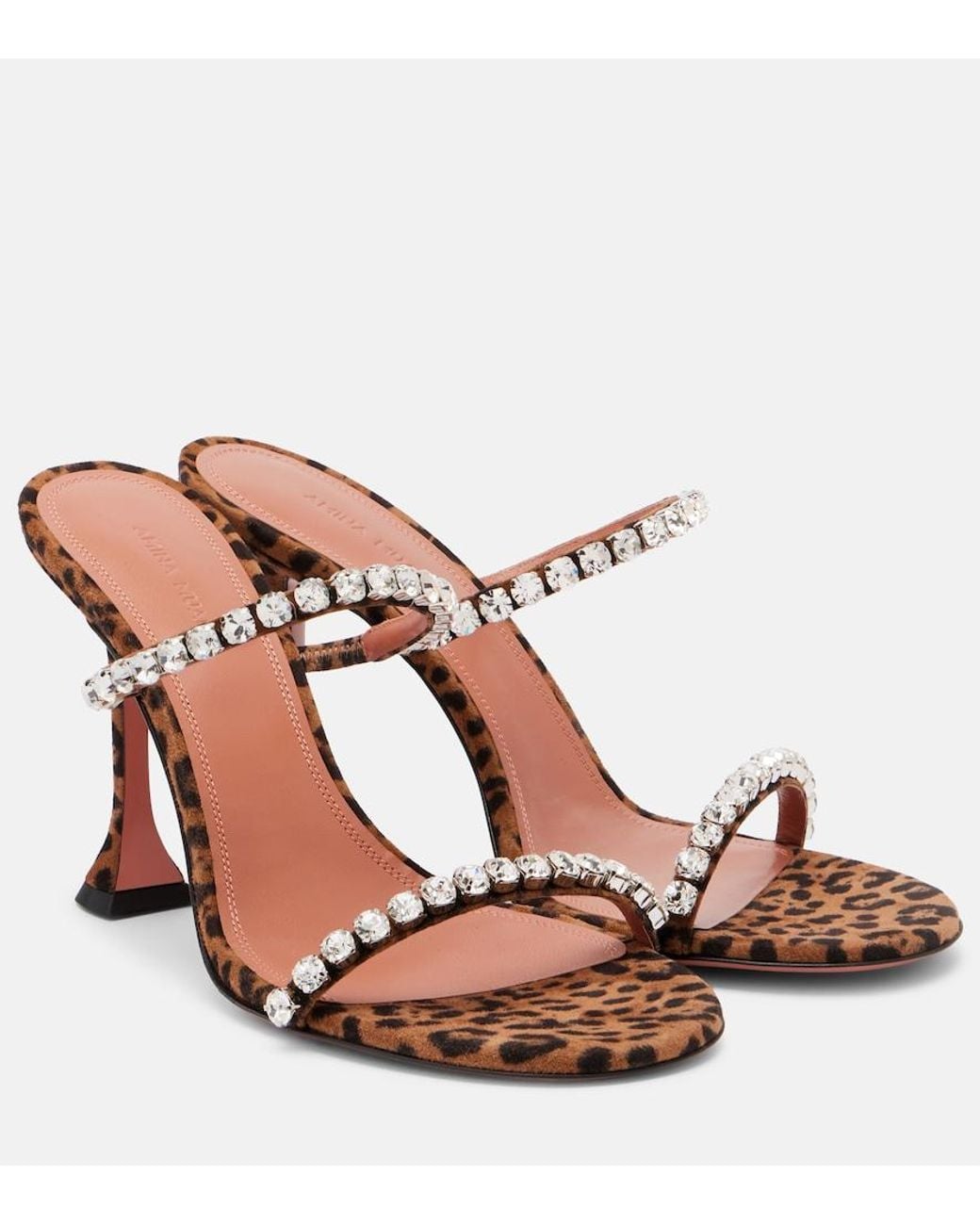 AMINA MUADDI Brown Gigi 95 Leopard-Print Suede Mules