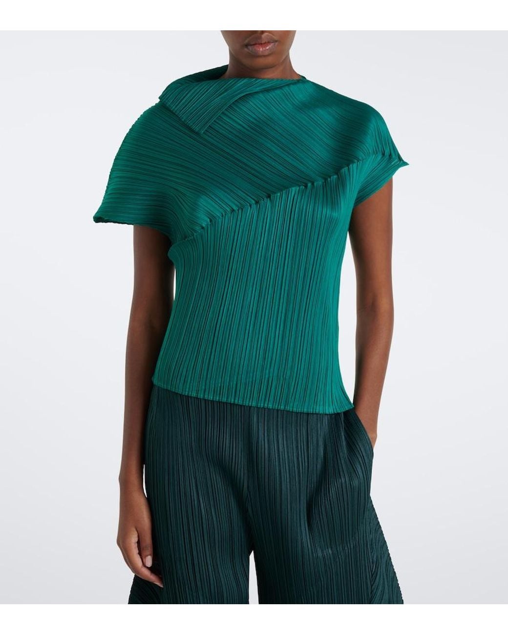 Pleats Please Issey Miyake Green Leap Pleated Top