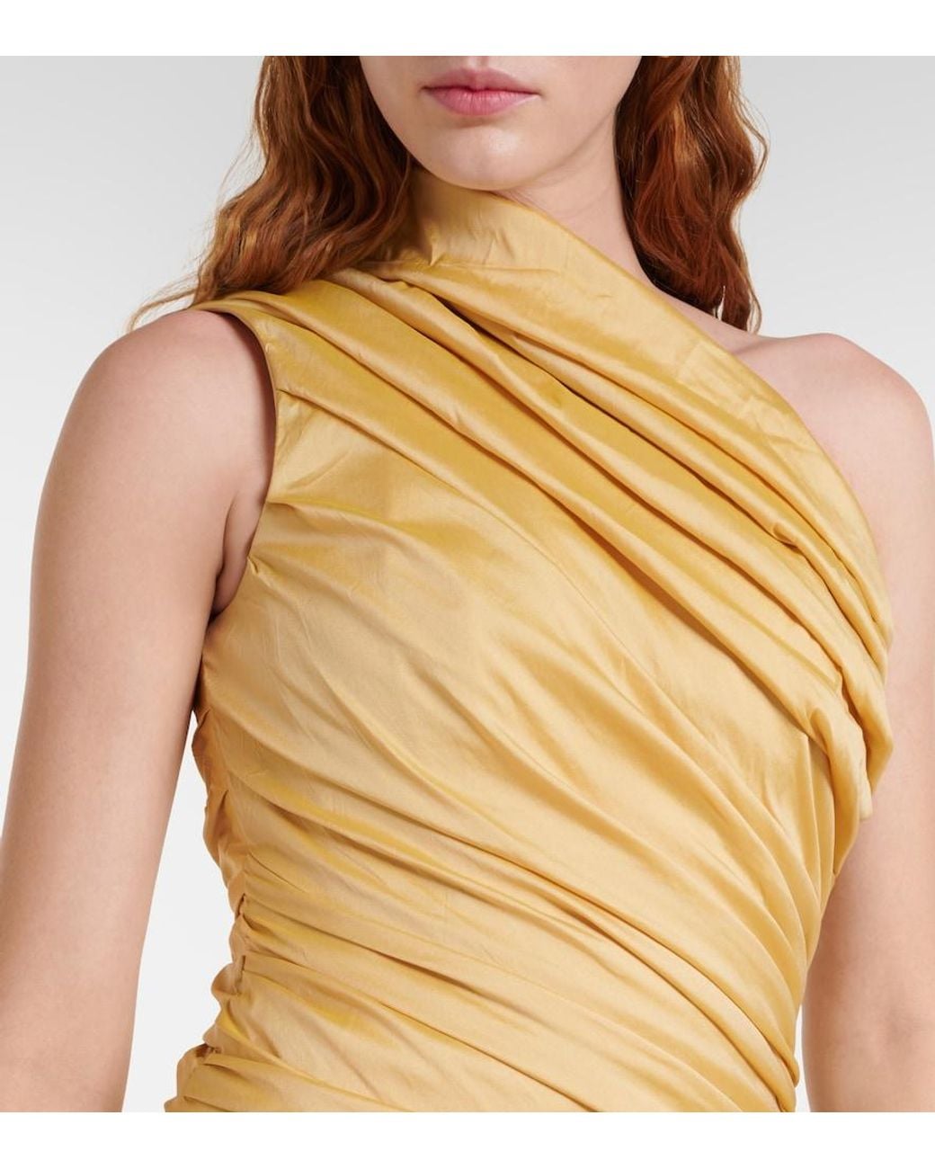 Marmar Halim Metallic Draped One-Shoulder Taffeta Gown