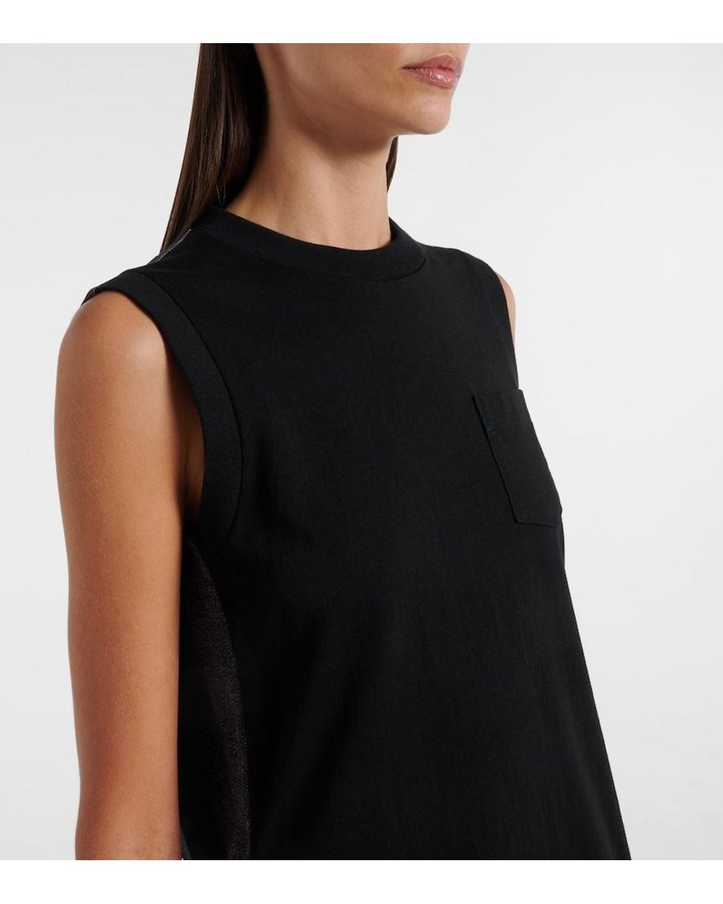 Sacai Black Knitted Cotton Minidress