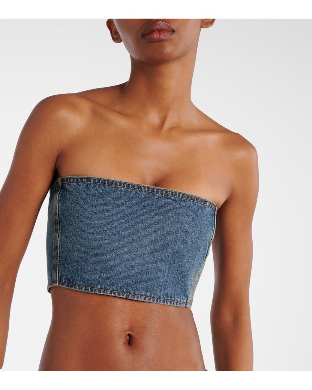 Alaïa Blue Denim Bustier Top