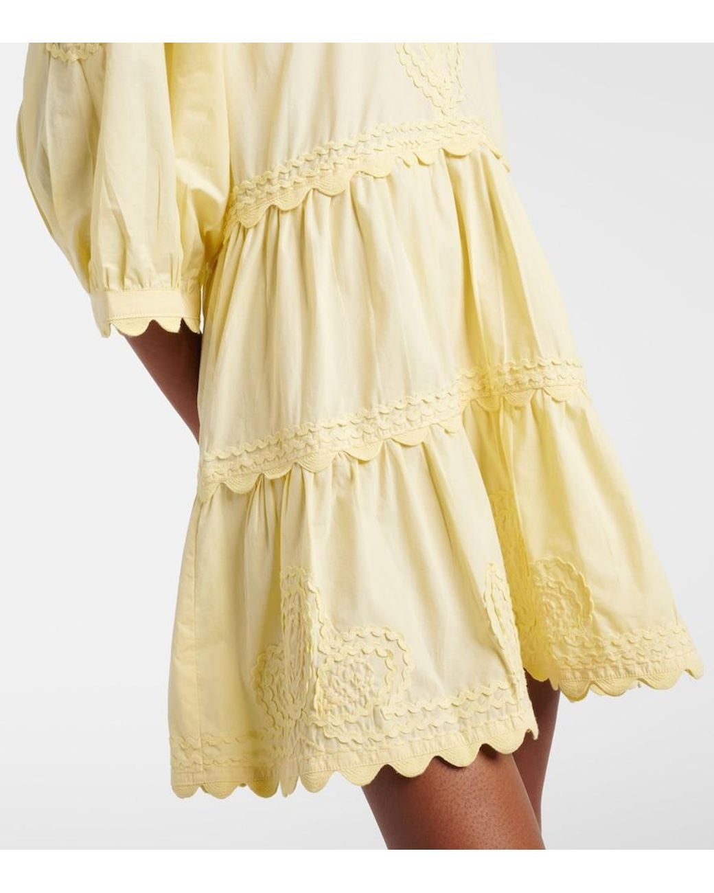 Juliet Dunn Yellow Embroidered Cotton Minidress