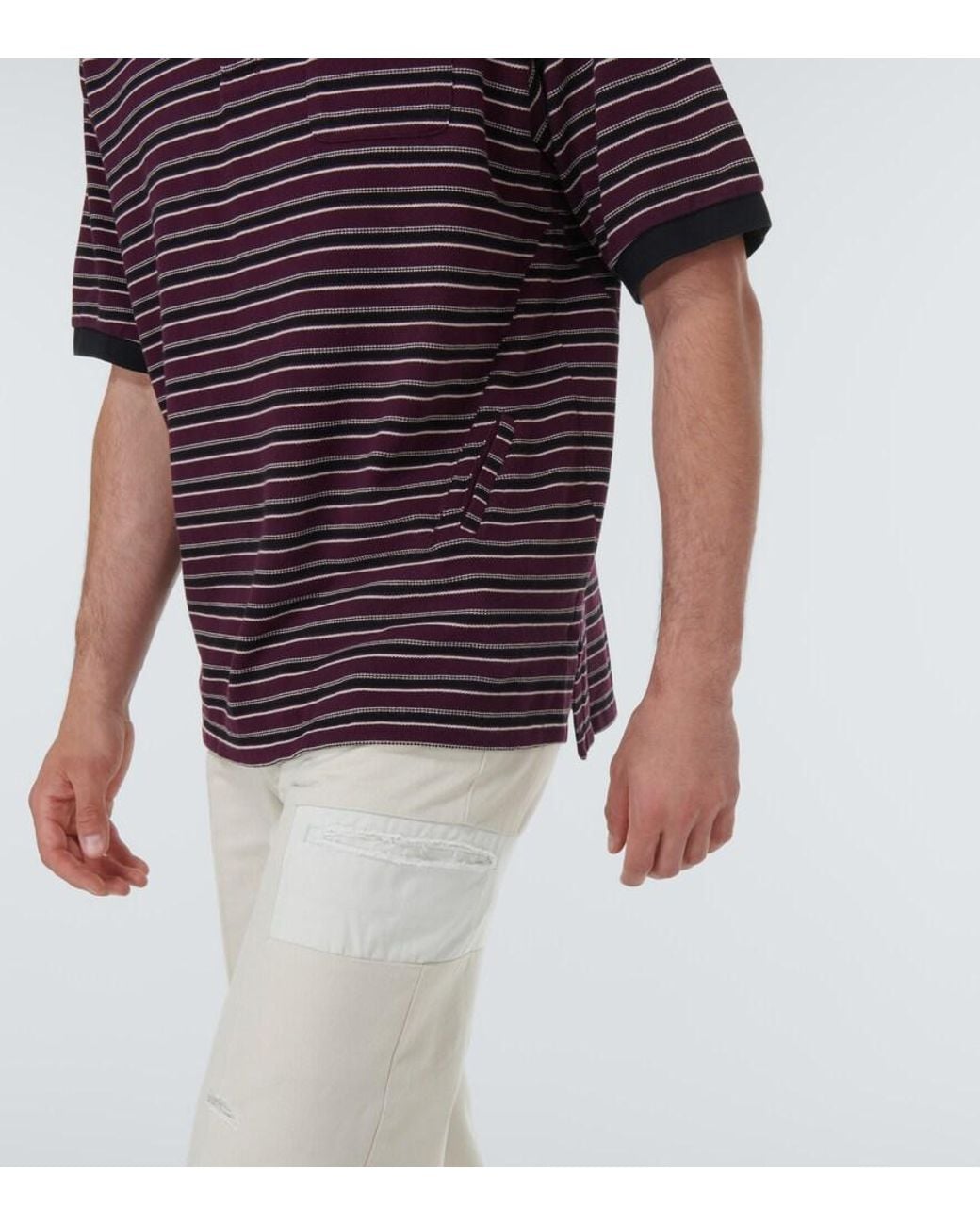 Undercover Red Striped Cotton Polo Shirt for men