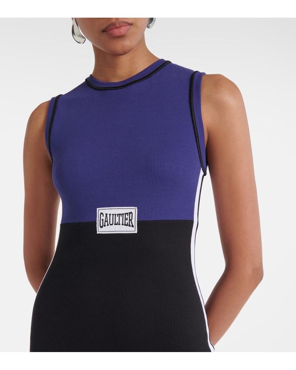 Jean Paul Gaultier Blue Ribbed-Knit Cotton-Blend Midi Dress