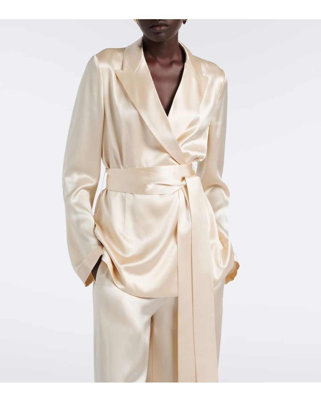 Joseph Natural Archer Belted Silk Satin Jacket