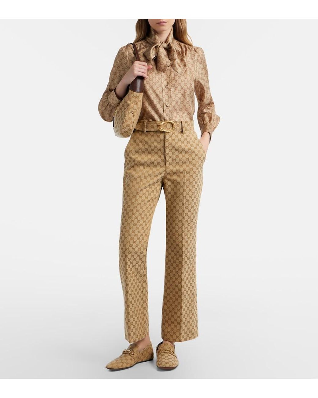Gucci Natural Horsebit Gg Canvas Loafers