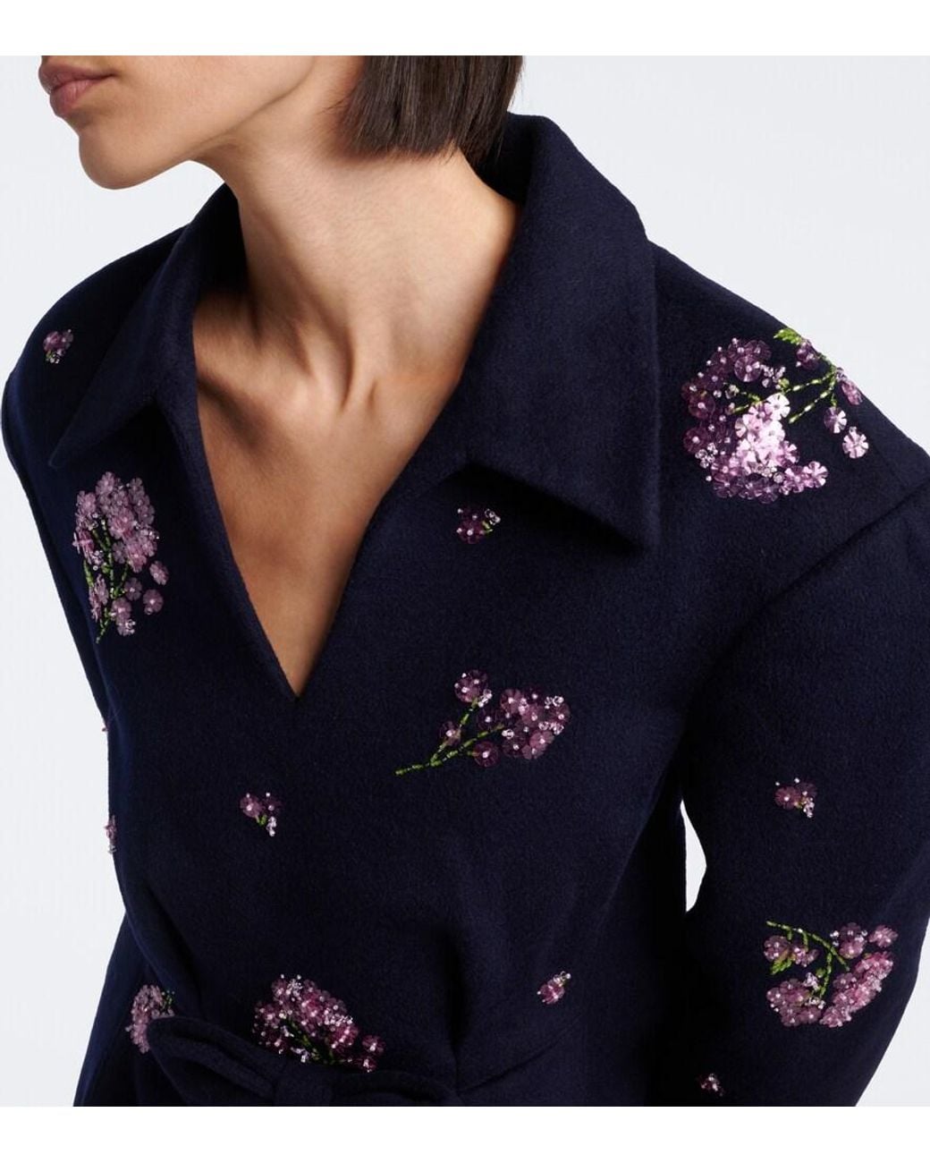ShuShu/Tong Blue Bow-Detail Embellished Wool Top