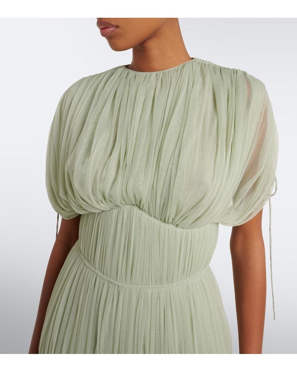 De La Vali Green Nymera Pleated Tulle Corset Gown