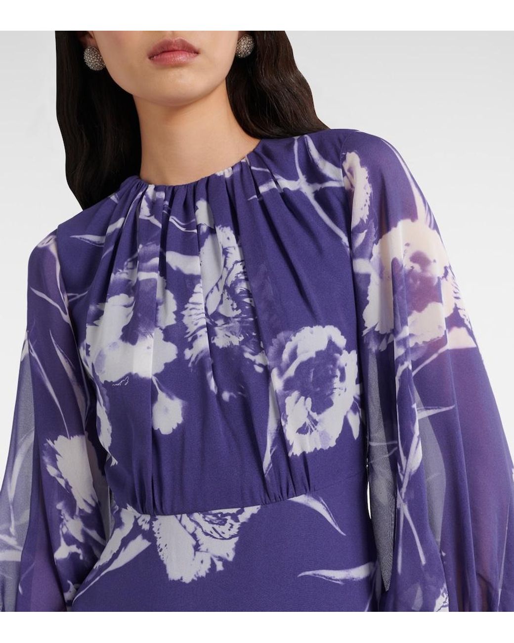 Erdem Blue Floral Silk Voile Midi Dress