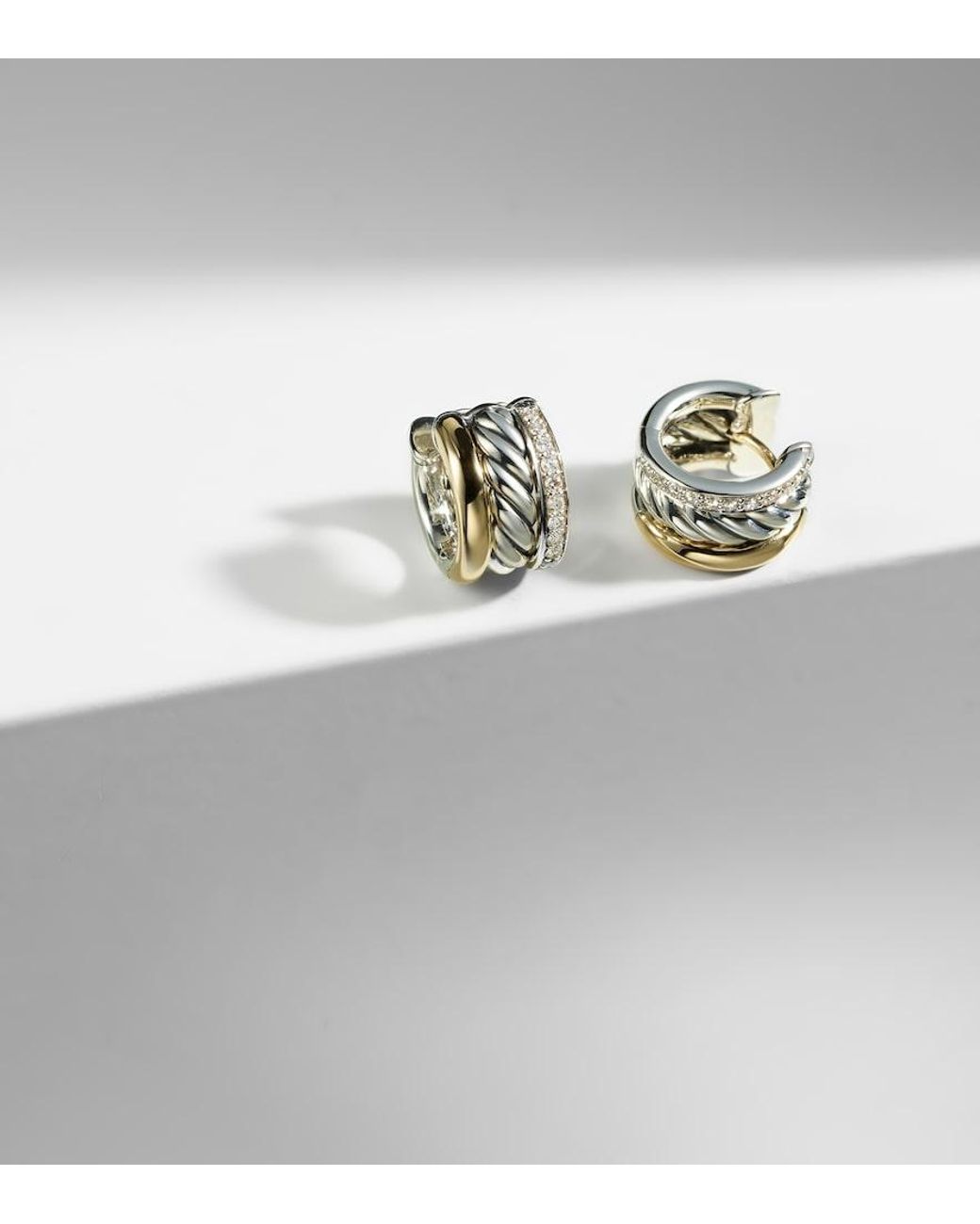 David Yurman White Dy Mercer Sterling And 18Kt Huggie Earrings With Diamonds