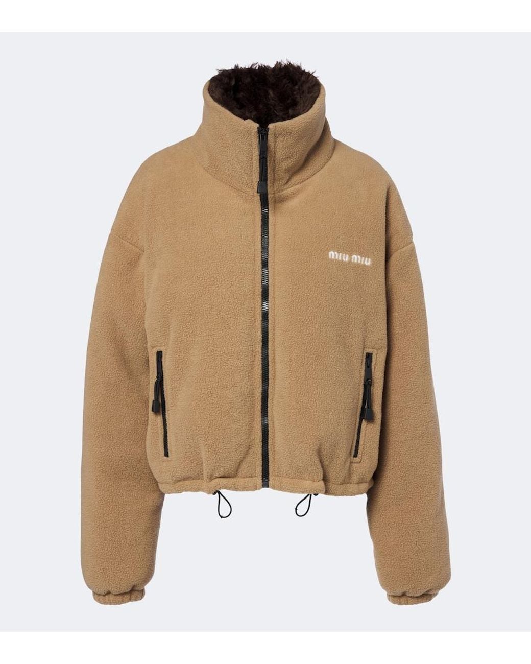 Miu Miu Brown Logo Fleece Down Jacket