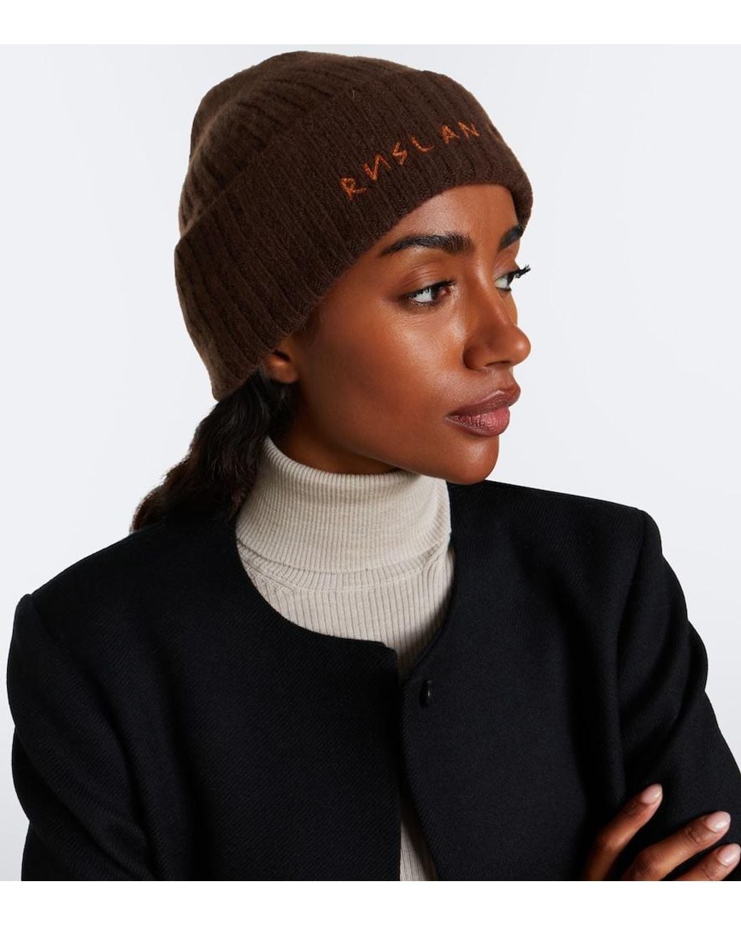 Ruslan Baginskiy Brown Logo Ribbed-Knit Cashmere Beanie