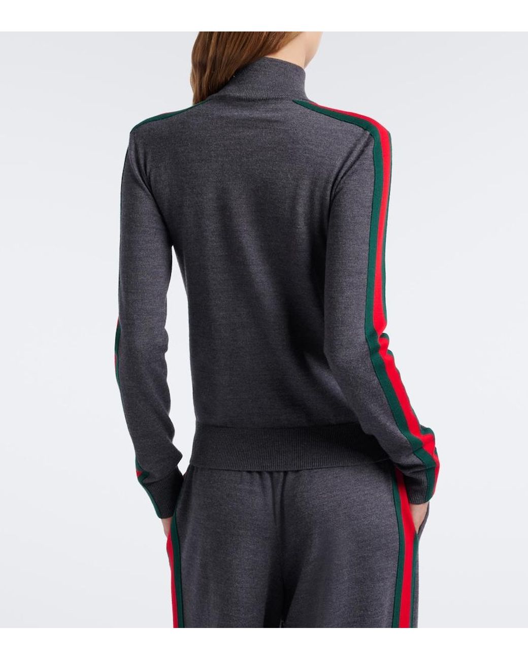 Gucci Blue Web Stripe Wool Zip-Up Cardigan