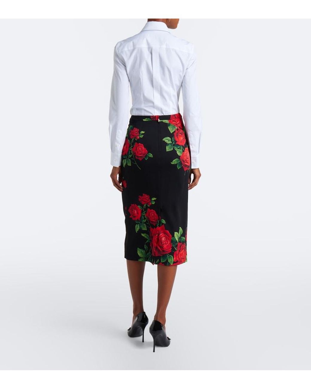 Dolce & Gabbana Black Floral Silk-Blend Pencil Skirt