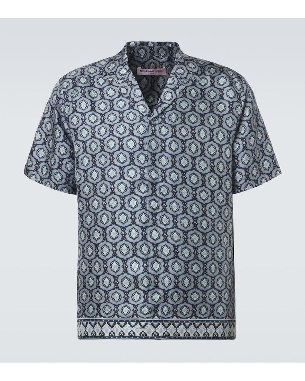 Orlebar Brown Blue Maitan Printed Silk Shirt for men