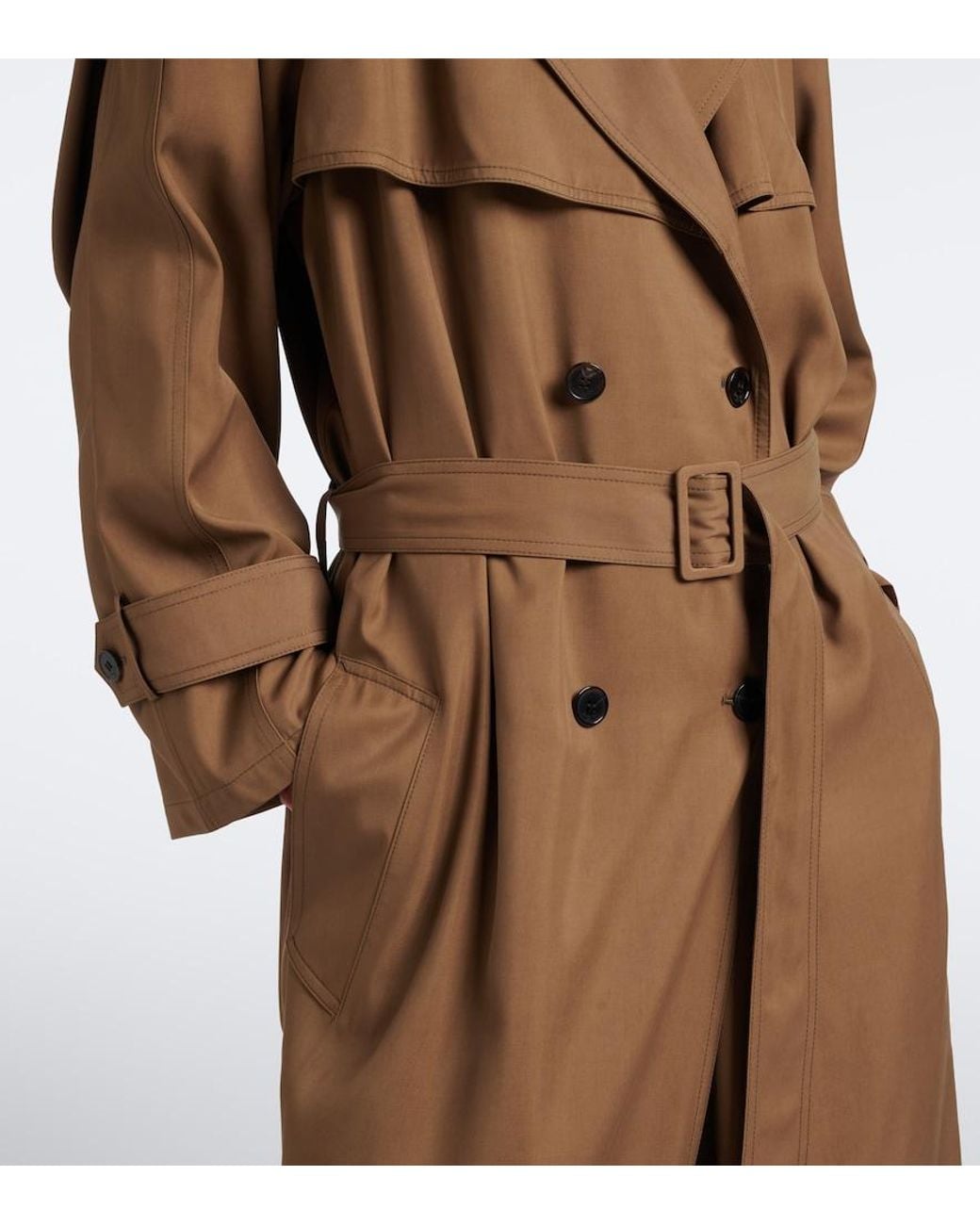 Saint Laurent Natural Double-Breasted Twill Trench Coat