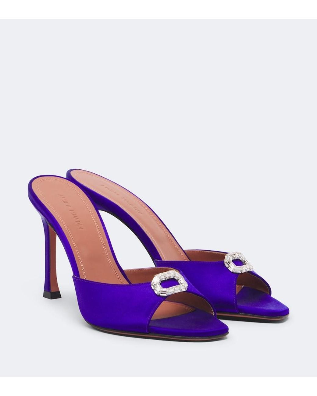 AMINA MUADDI Purple Mini Camelia Embellished Satin Mules