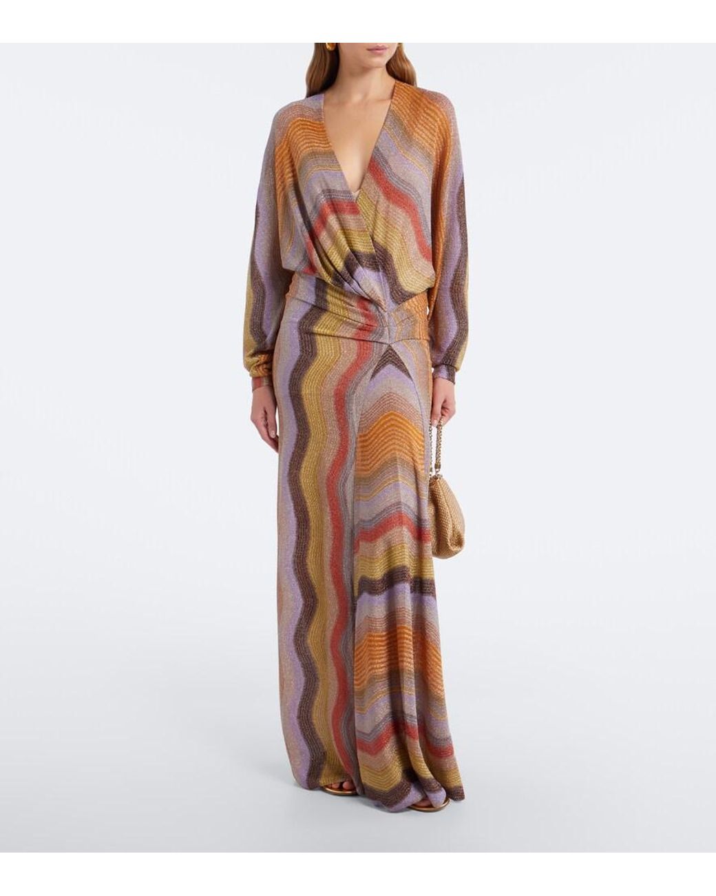 Missoni Brown Draped Printed Lame Gown
