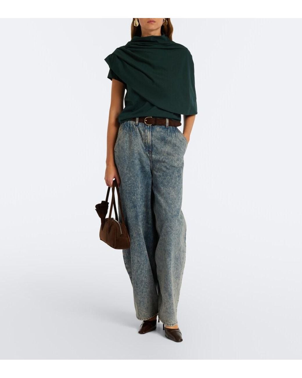 Magda Butrym Green Draped Cotton-Blend Jersey Top And Scarf Set