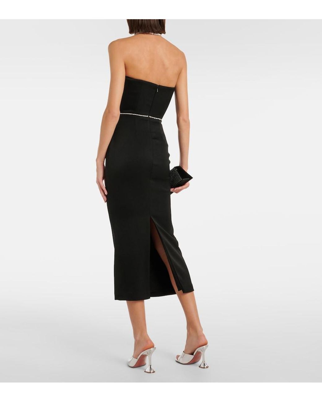 Alex Perry Black Crystal-Embellished Satin Midi Dress