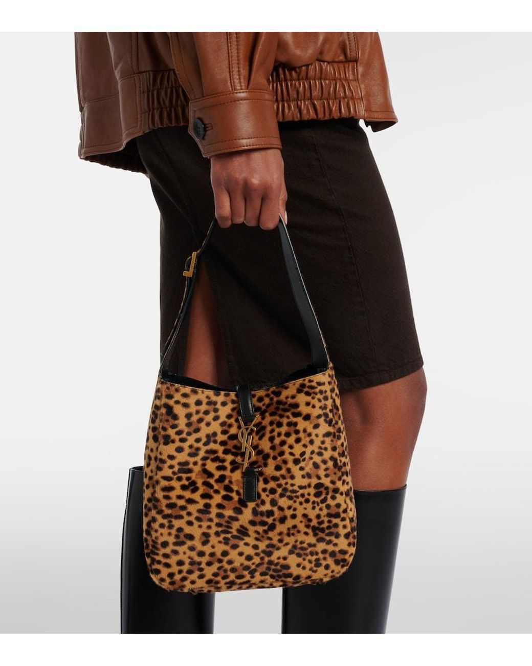 Saint Laurent Brown Le 5 A 7 Small Leather Shoulder Bag
